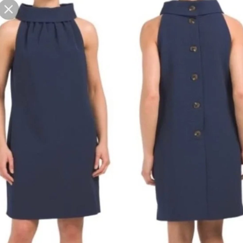 Navy Blue Collared Dress with Large Buttons